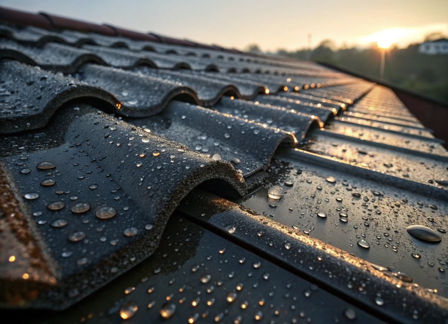 gouttes de pluie sur toit en tuiles